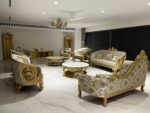 The Grand Regency Sofa Suite – Gold Italian Finish | Luxury High density Sleepwell foam Carved with  Premium quality fabric ( 12 seater )