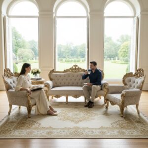 Luxury Royal Carved Sofa Set |  Antique Gold Finish, Handcrafted Solid Teak Wood